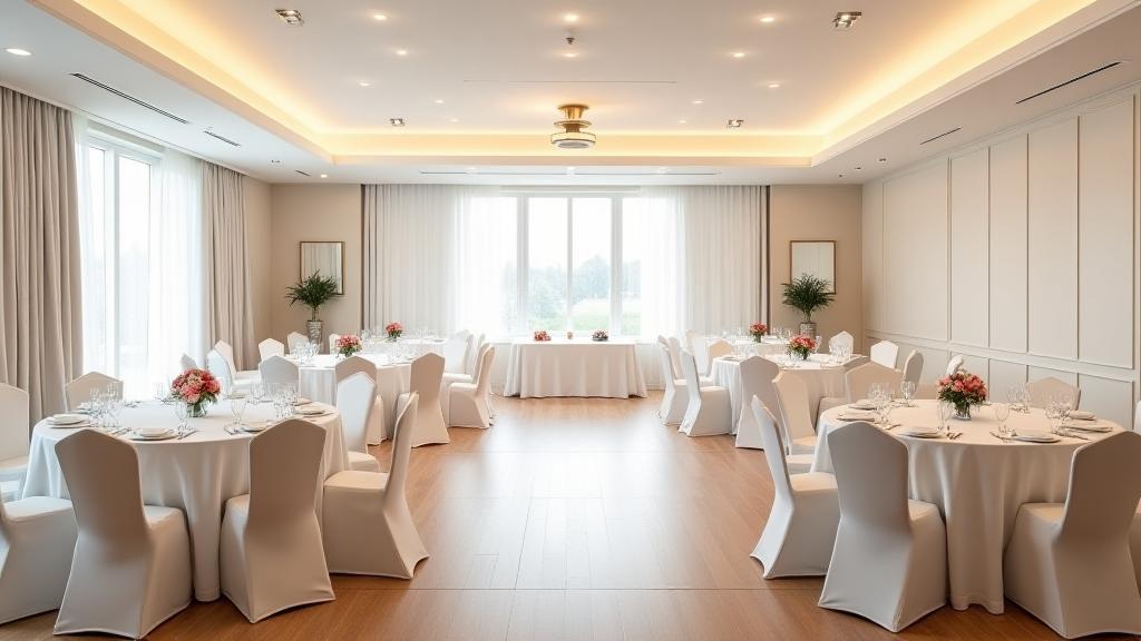 Elegantly set up function room at The Grand Stand, ready for a private event.